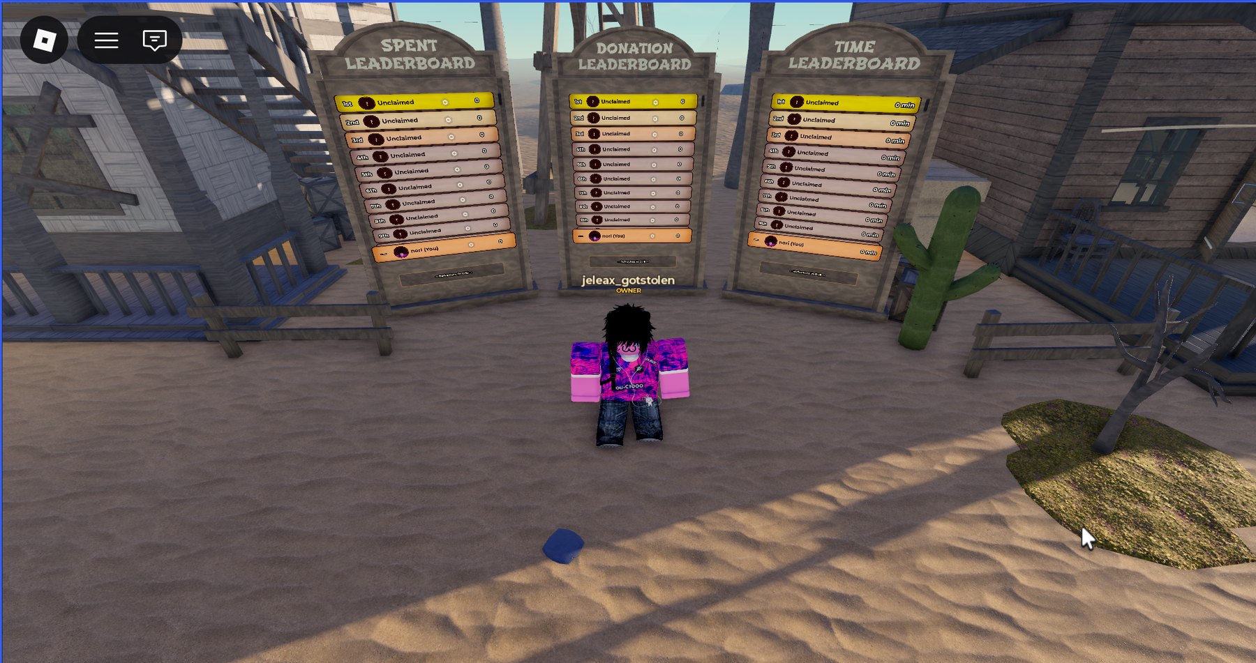 Several global leaderboards inside a Roblox environment