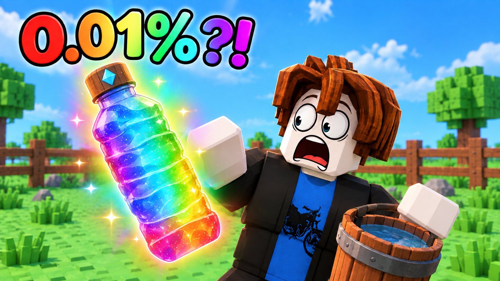 A Roblox character holding a rare water bottle