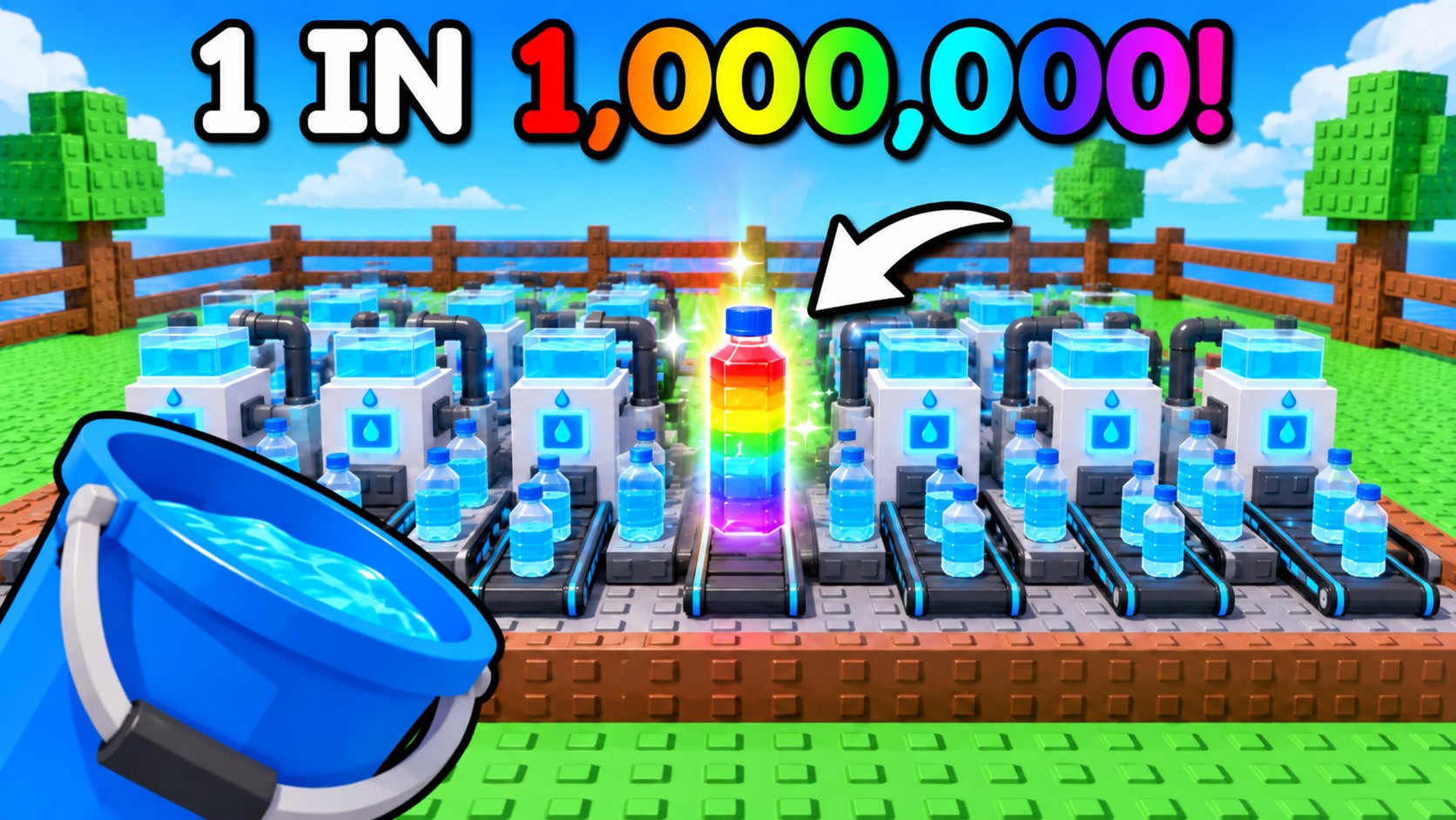 Sell Water! simulator with rows of bottles ready to sell