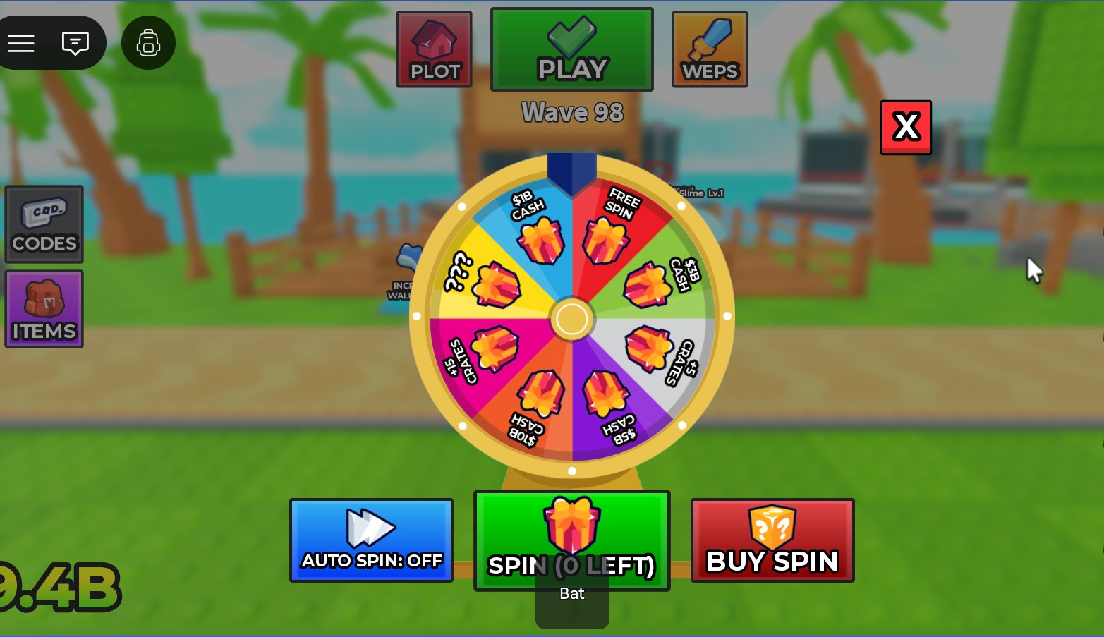Prize wheel in the Slimes Arena game interface