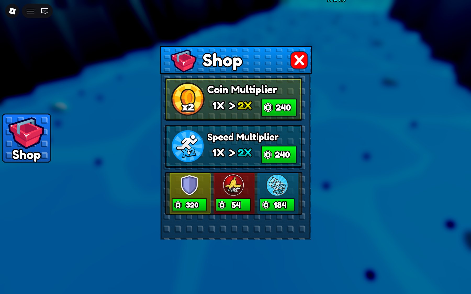 In-game upgrade shop over the water